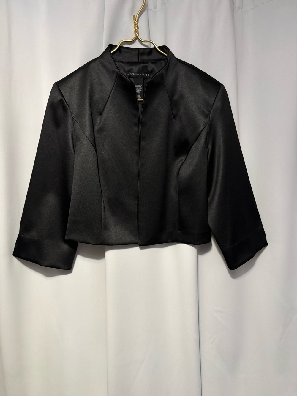 madison leigh Black Satin Cropped Open-Front Blazer